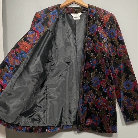 TanJay Dinner Jacket Womens Size 14 Dark Black Velvet Blazer Smoking Whimsigoth - Picture 4 of 12